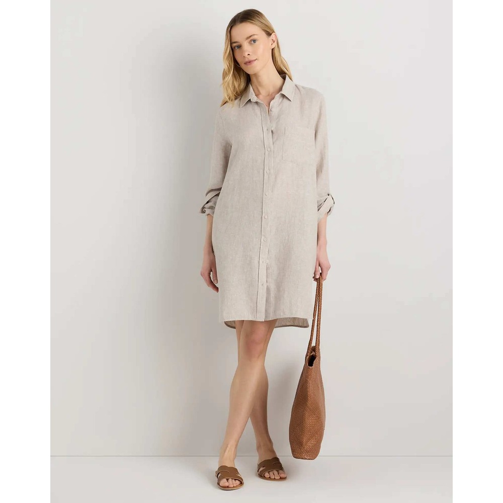 Quince European Linen Shirt Dress Flax Beige Tan Small NWT Classic Minimalist